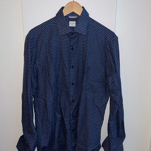 Culturata Men's Navy Checkered Button Down Shirt